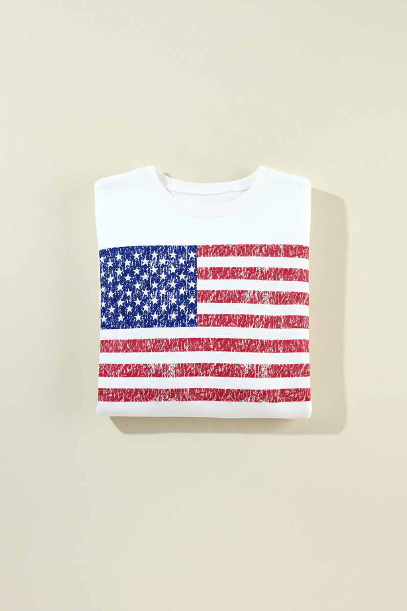 Premium Cotton Sweatshirt Drop Shoulder With American Flag Graphic Limited Edition