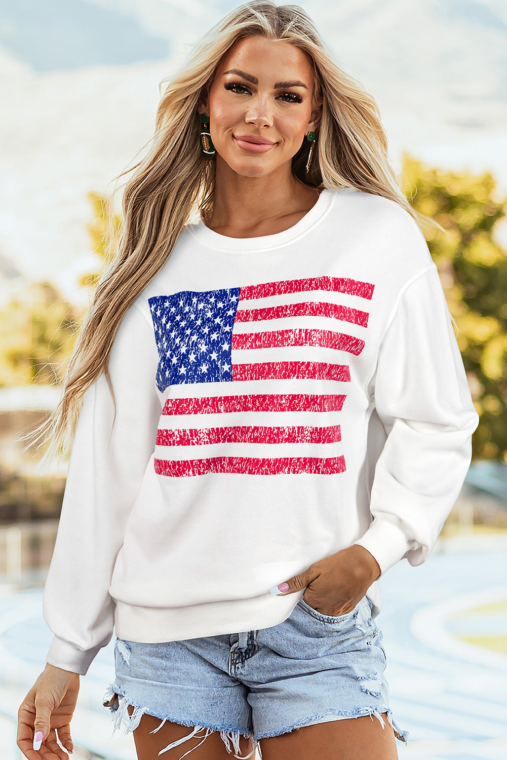 Premium Cotton Sweatshirt Drop Shoulder With American Flag Graphic Limited Edition