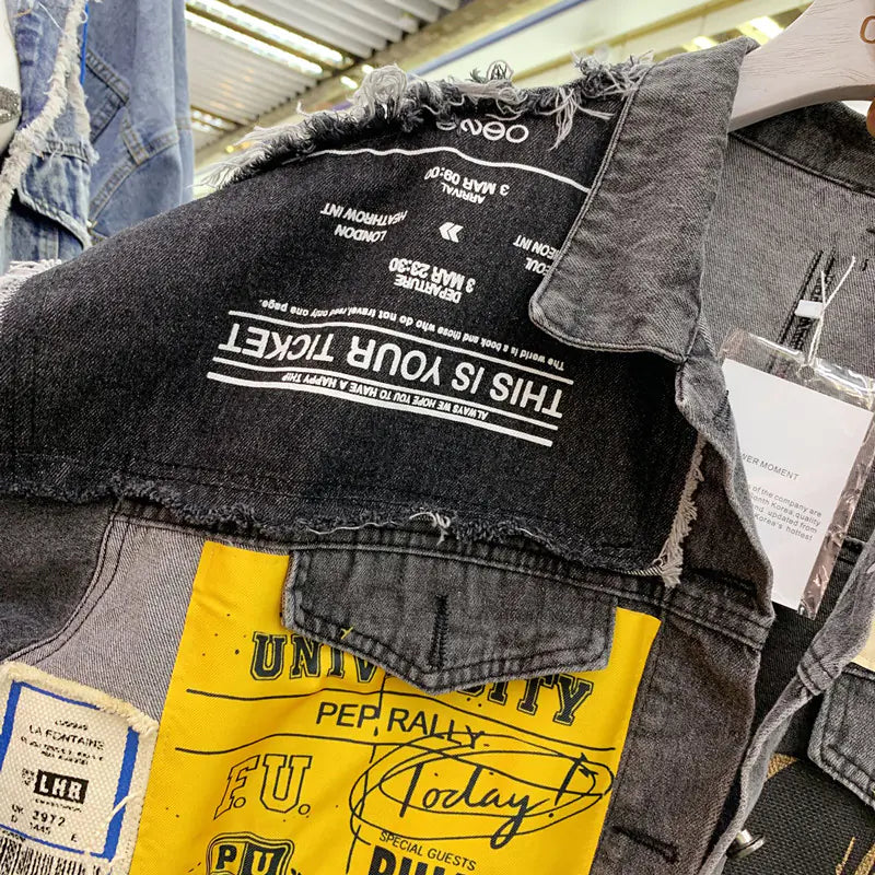 Vintage Style Patchwork Denim Jacket for Fall