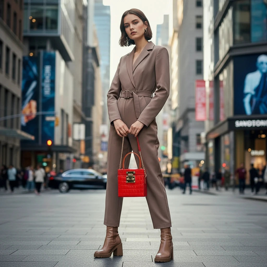 Mini Color-Block Leather Box Bag for Women