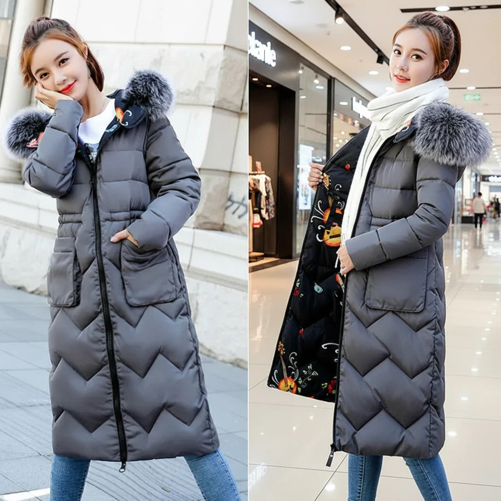 Reversible Cotton-Padded Jacket with Hood and Fur Collar