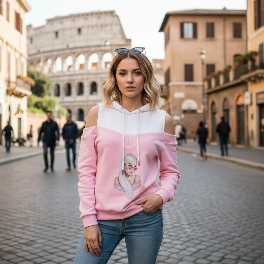 Ariana Grande Style Women's Off-Shoulder Hoodie