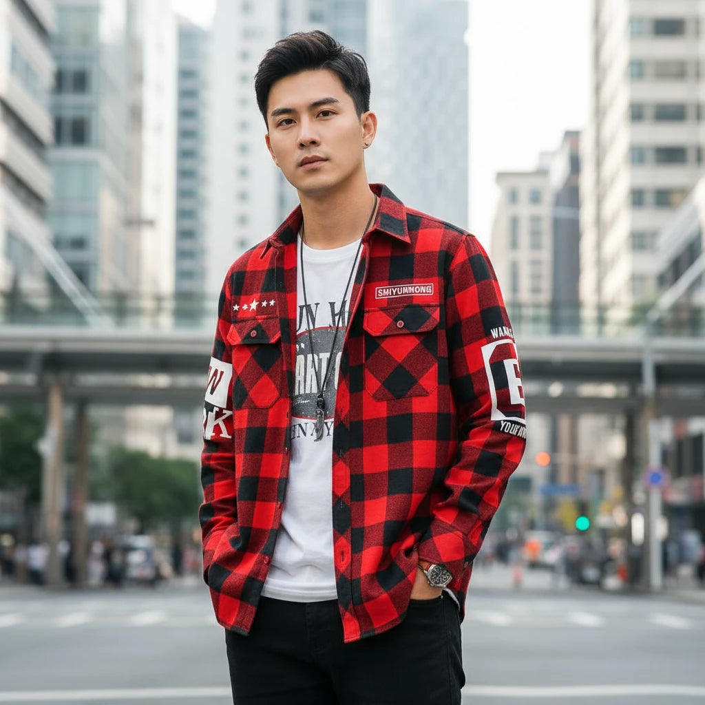 Slim Fit Casual Plaid Shirt for Men