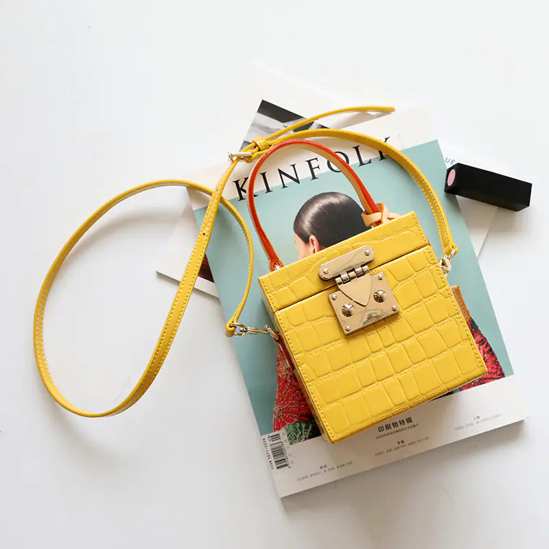 Mini Color-Block Leather Box Bag for Women