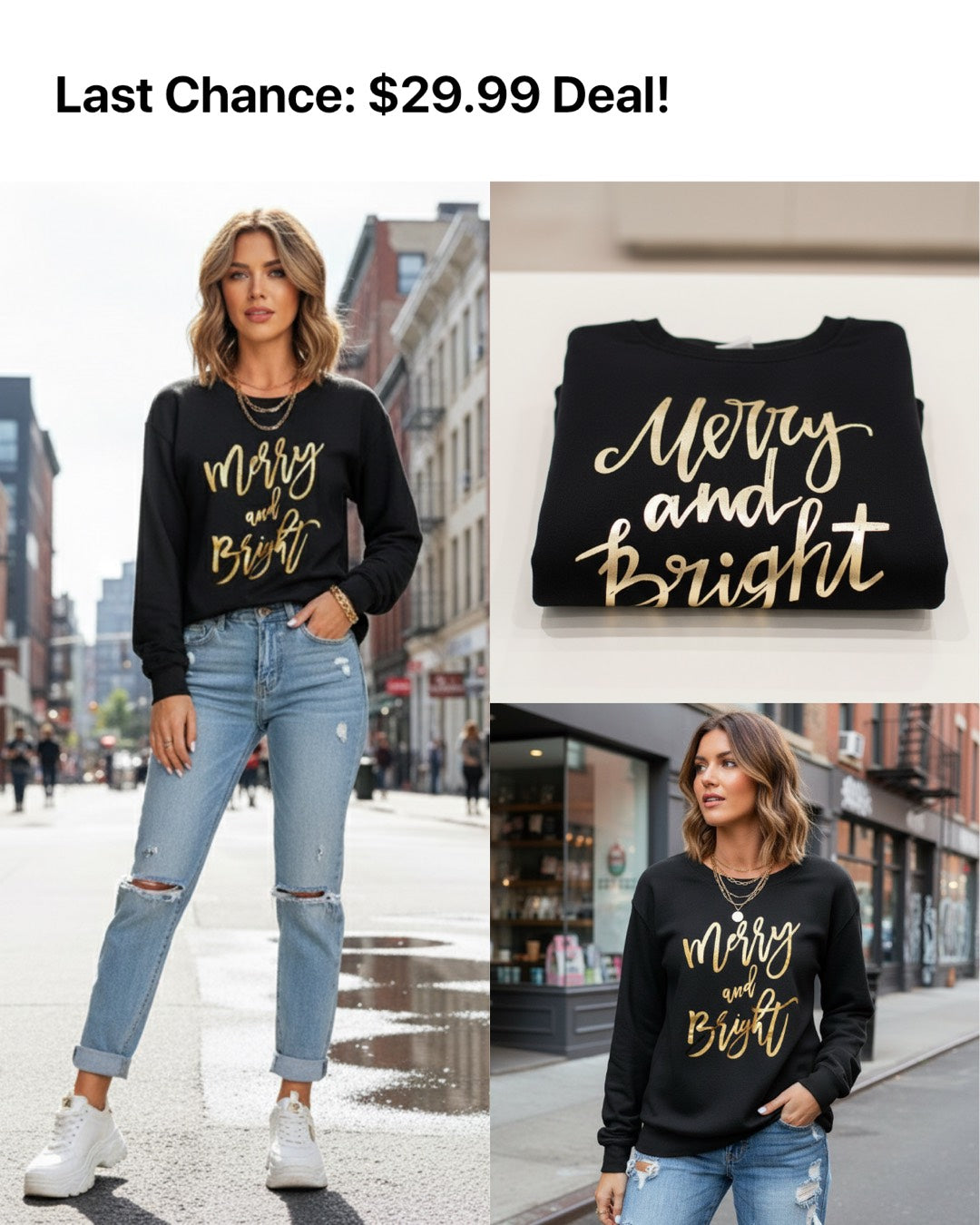 Black Merry And Bright Letter Print Pullover Sweatshirt From Merry And Bright Collection Limited Edition