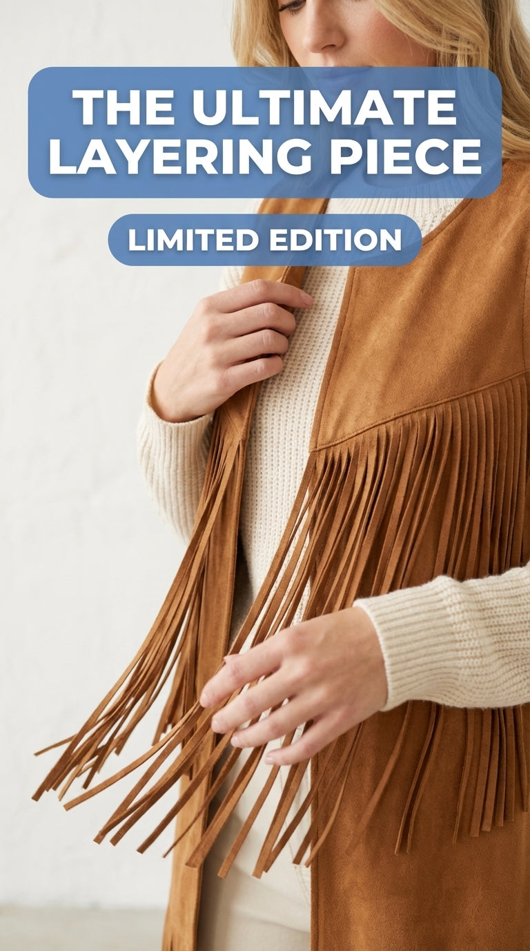 Fringe Polyester Vest Coat For Women Mid Length With Fringe Detailing Limited Edition