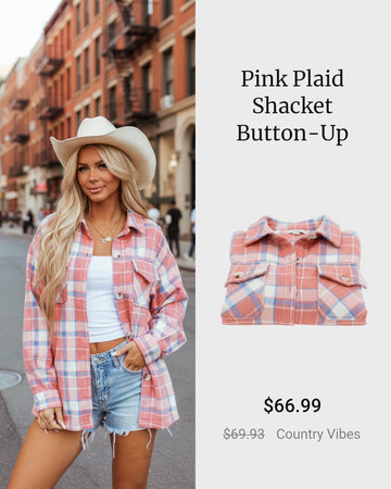 Pink Plaid Shacket Button Up With Flap Pockets Luxe Collection Limited Edition Everyday Style