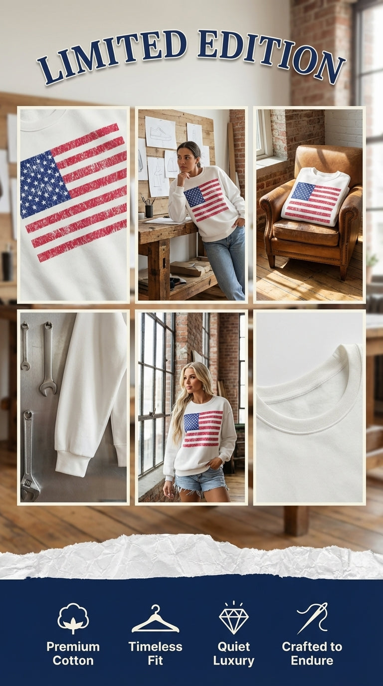 Premium Cotton Sweatshirt Drop Shoulder With American Flag Graphic Limited Edition