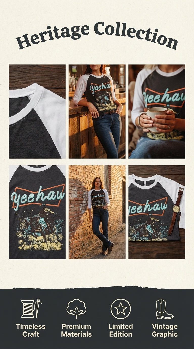 Heritage Collection Raglan Long Sleeve Top Vintage Graphic Limited Edition Timeless Craft