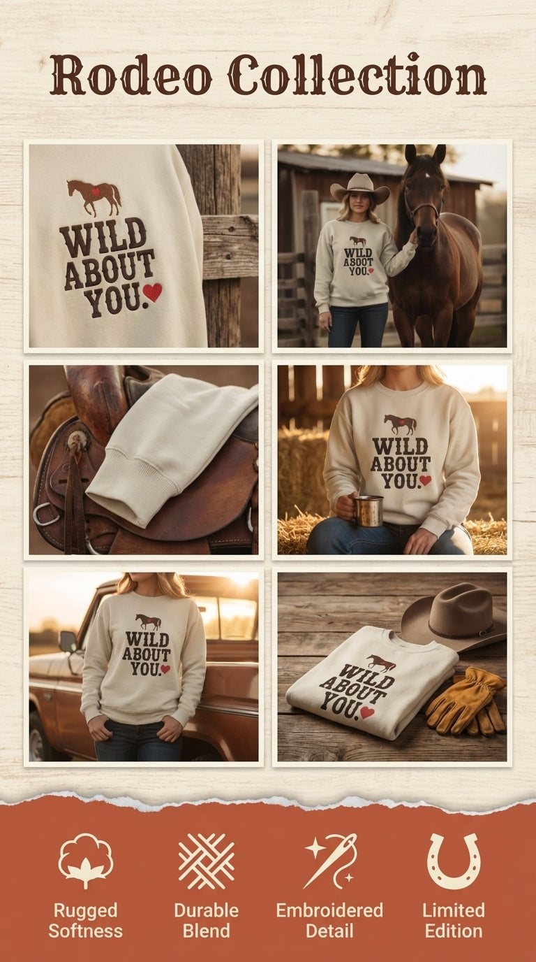 Wild About You Country Western Sweatshirt Cotton Poly Blend Rodeo Collection Limited Release