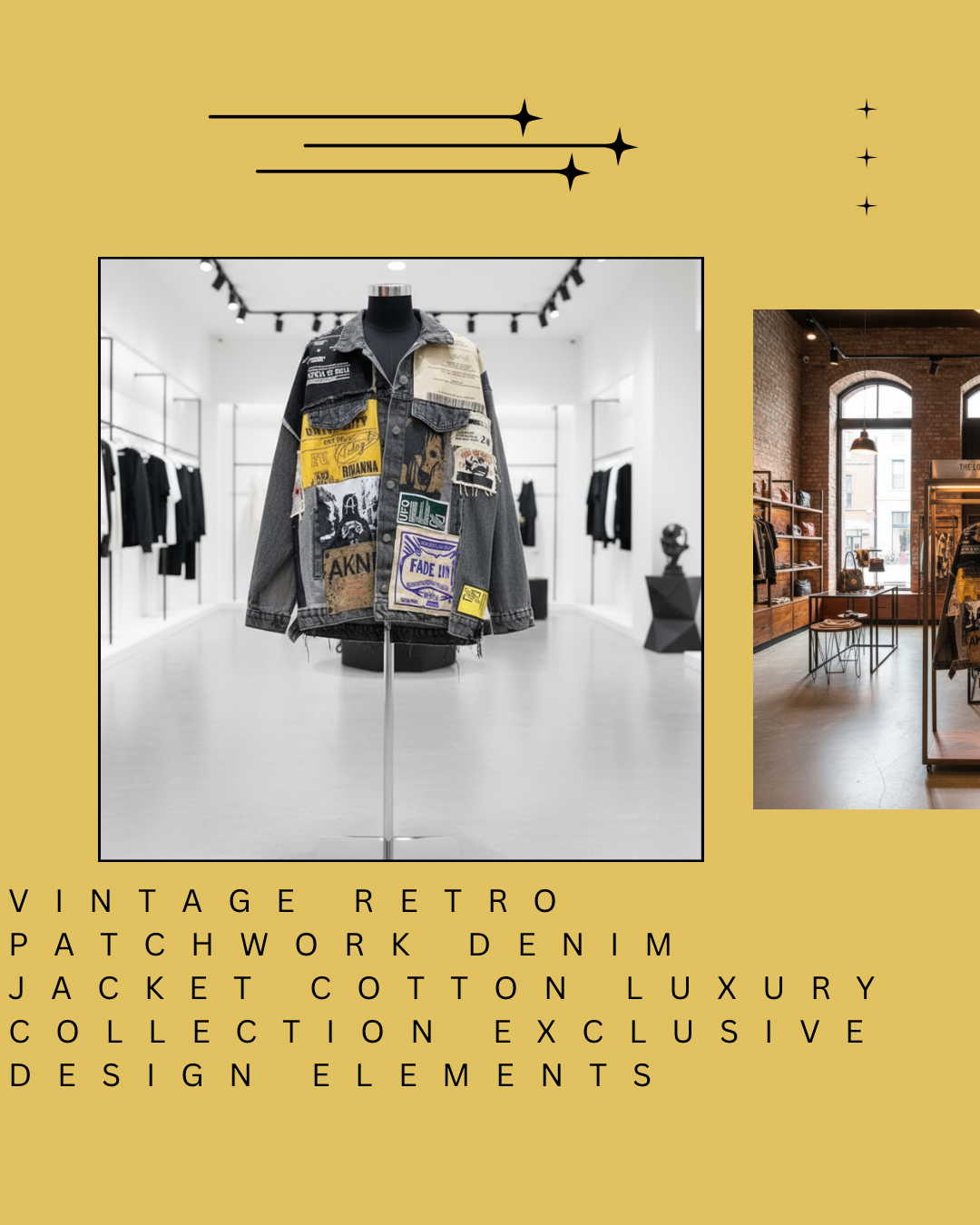 Vintage Retro Patchwork Denim Jacket Cotton Luxury Collection Exclusive Design Elements