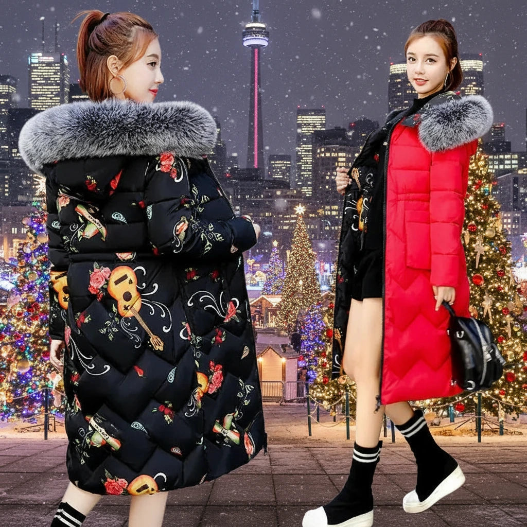 Reversible Cotton-Padded Jacket with Hood and Fur Collar