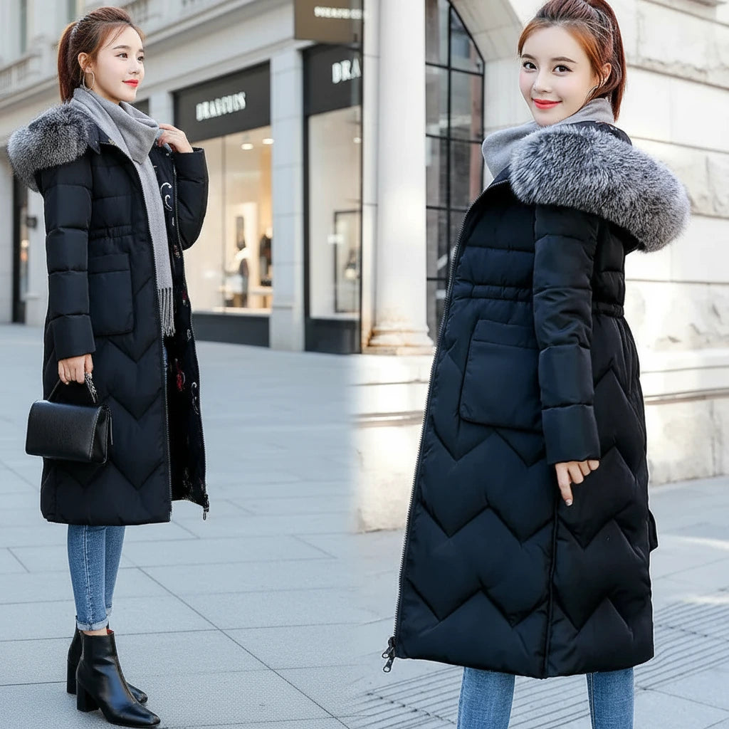 Reversible Cotton-Padded Jacket with Hood and Fur Collar