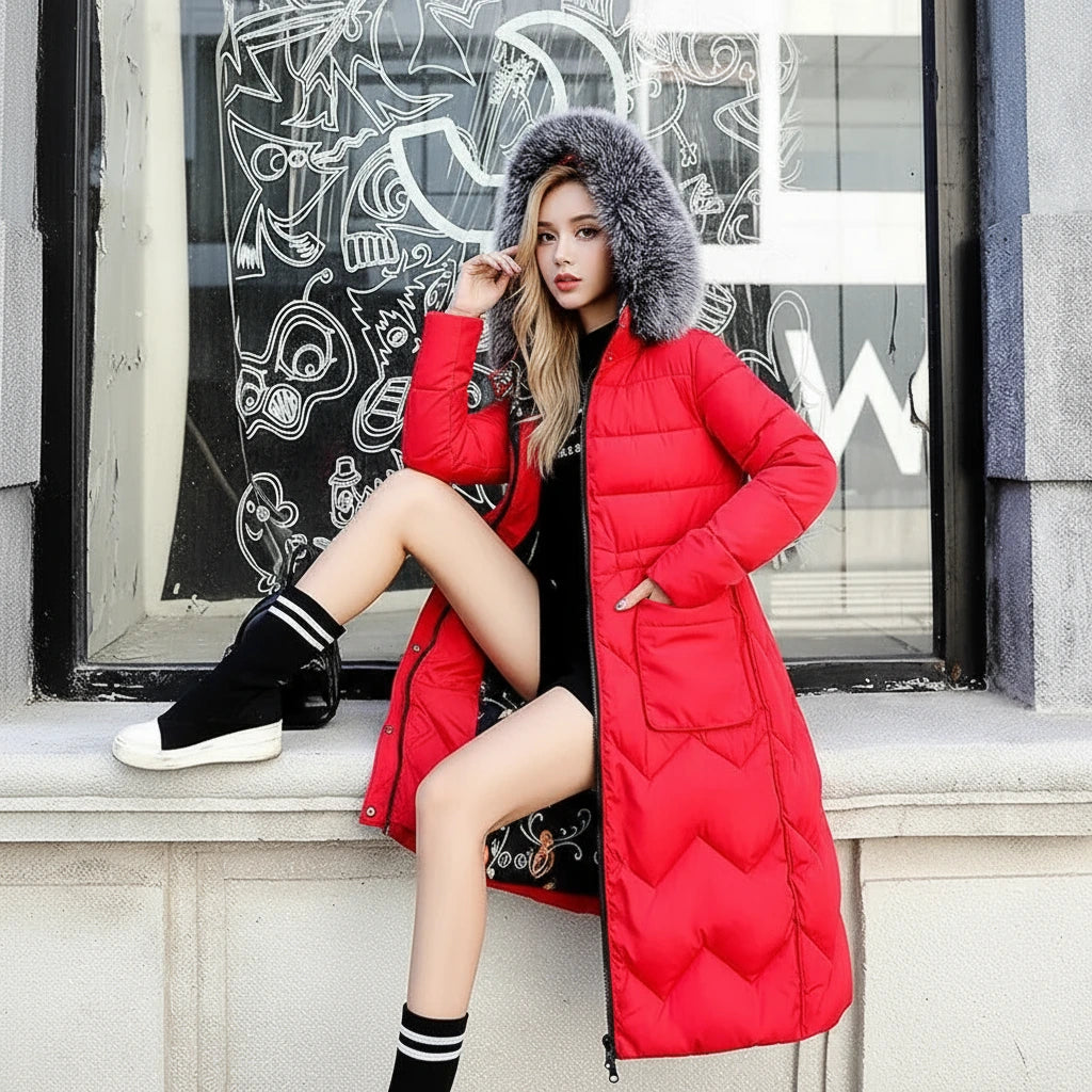 Reversible Cotton-Padded Jacket with Hood and Fur Collar