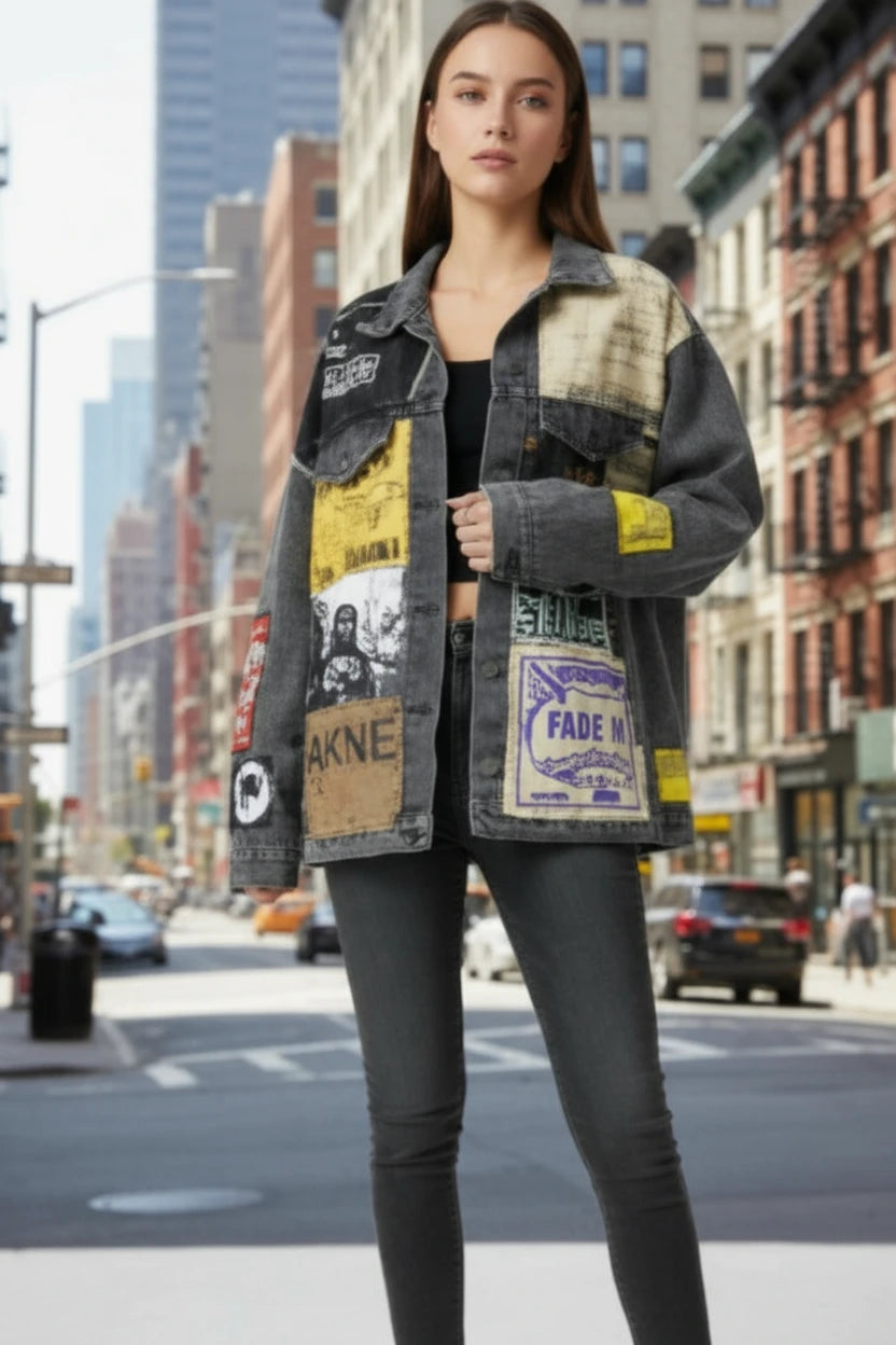 Vintage Style Patchwork Denim Jacket for Fall