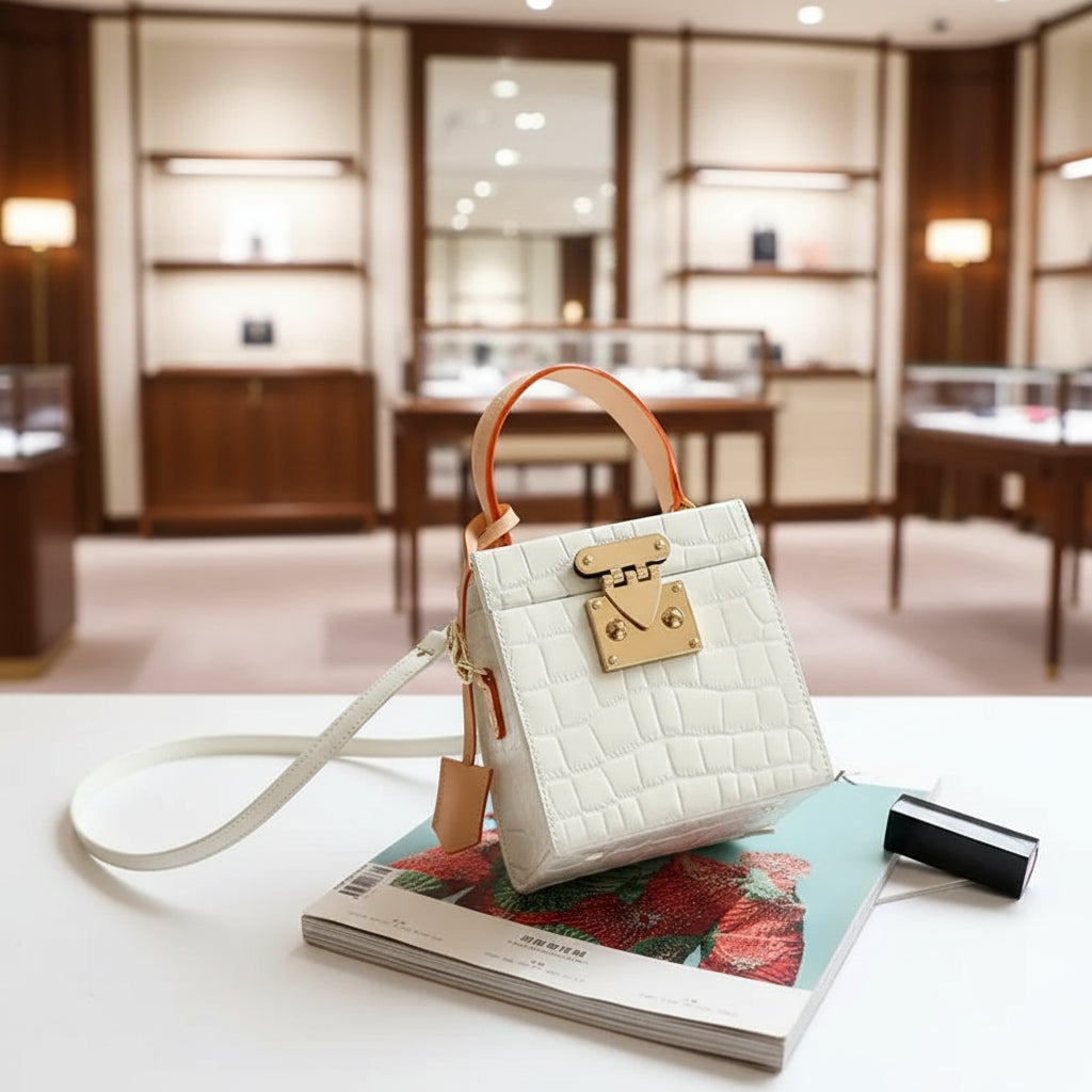 Mini Color-Block Leather Box Bag for Women