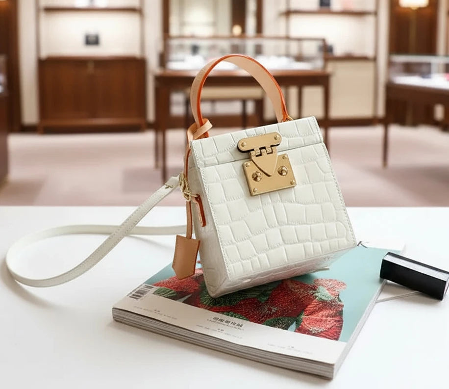 Mini Color Block Leather Box Bag First Layer Cowhide Limited Edition Exclusive Access