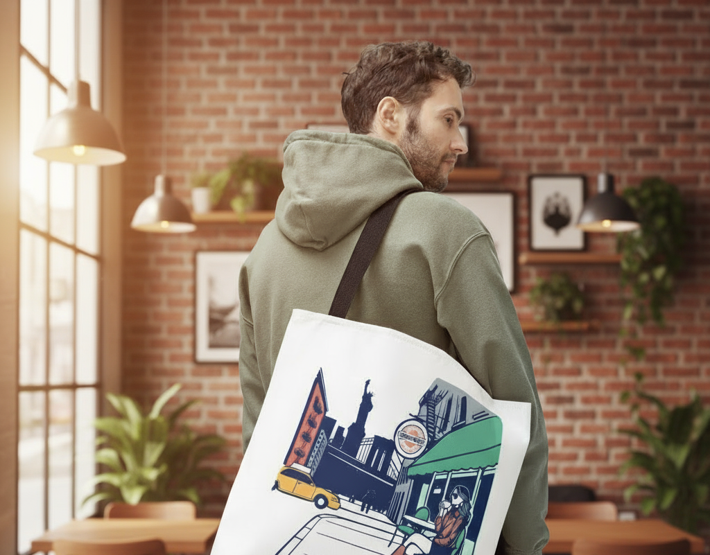 Cityscape Collection Luxe Leather Travel Tote Bag New York City Cafe Vibe Limited Edition