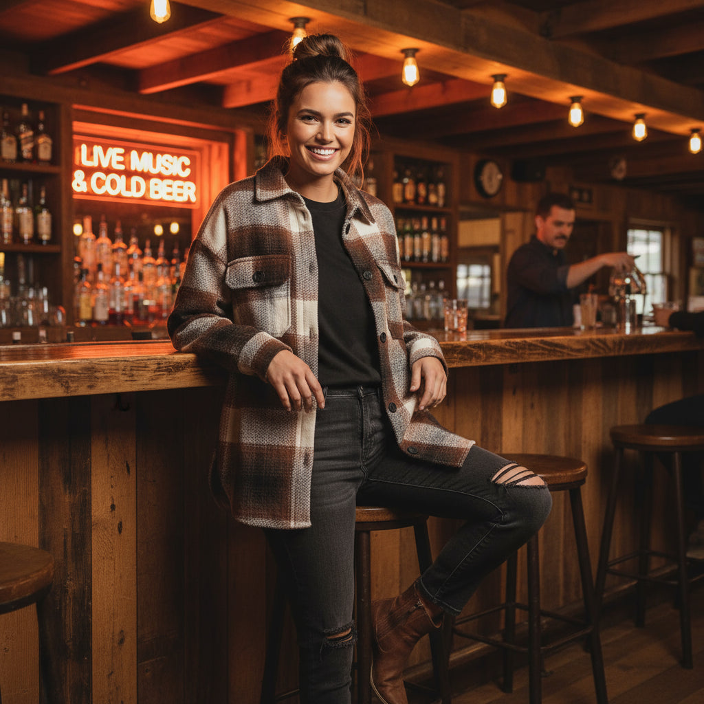 Slim Fit Plaid Shirt Jacket