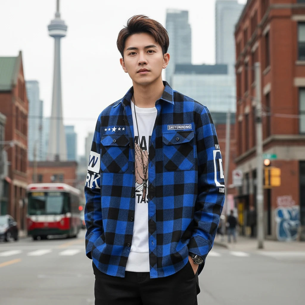 Slim Fit Casual Plaid Shirt for Men