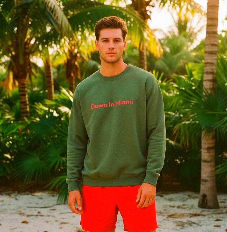 Miami Vibe Embroidered Sweatshirt Crewneck Cotton-Poly Fleece Midweight Exclusive