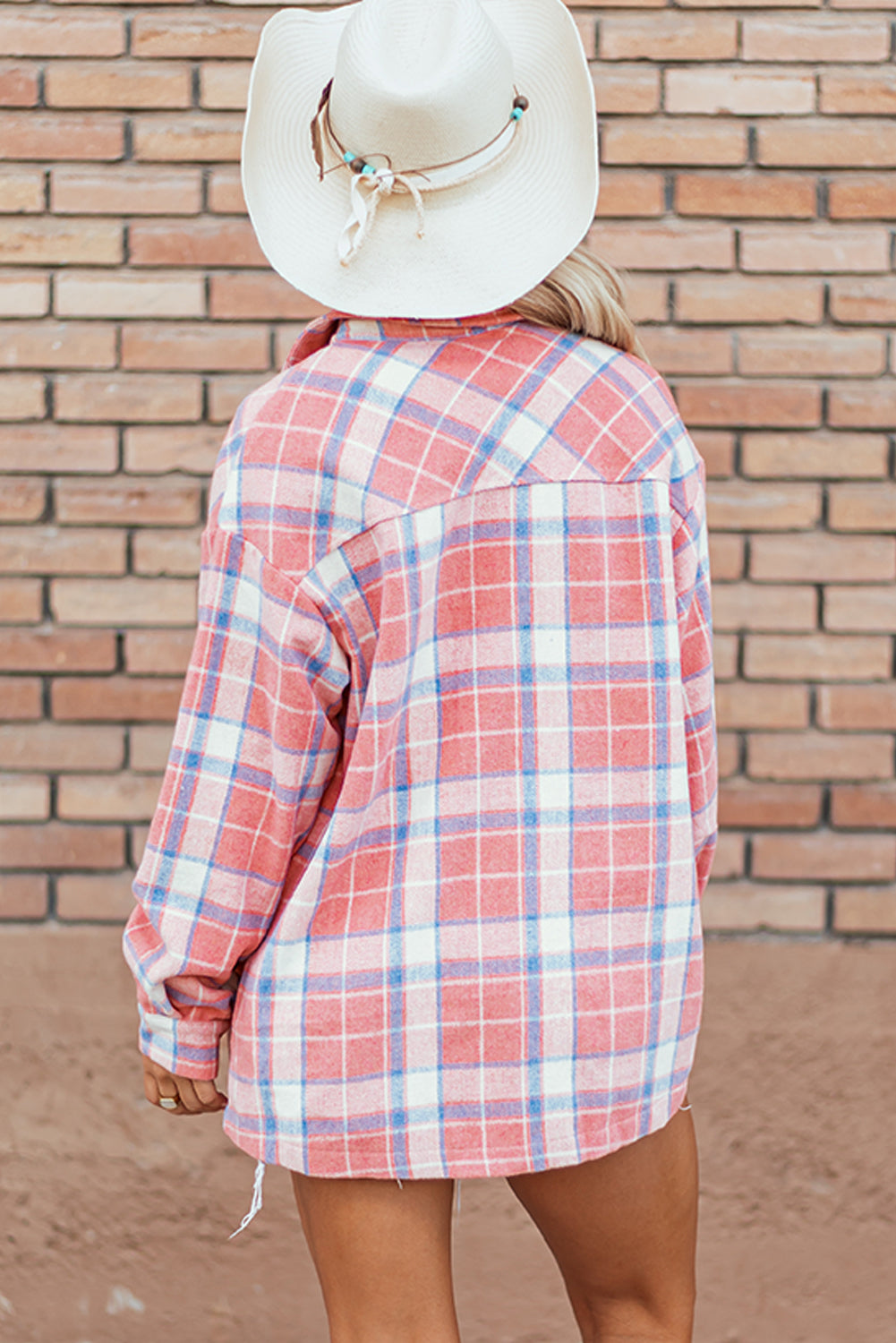Pink Plaid Shacket Button Up With Flap Pockets Luxe Collection Limited Edition Everyday Style