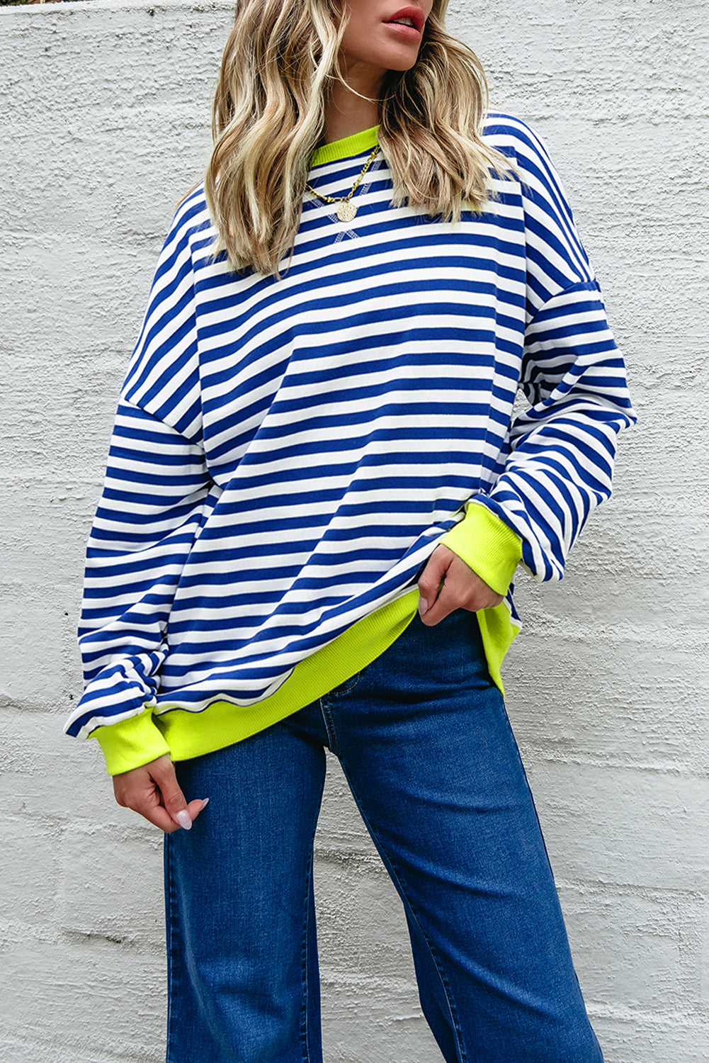 Sky Blue Striped Ribbed Sweatshirt From Luxe Heritage Collection Premium Knitwear Exclusive Edition