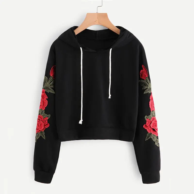 Women's Embroidered Hoodie With Long Sleeves Soft Cozy Layering Top