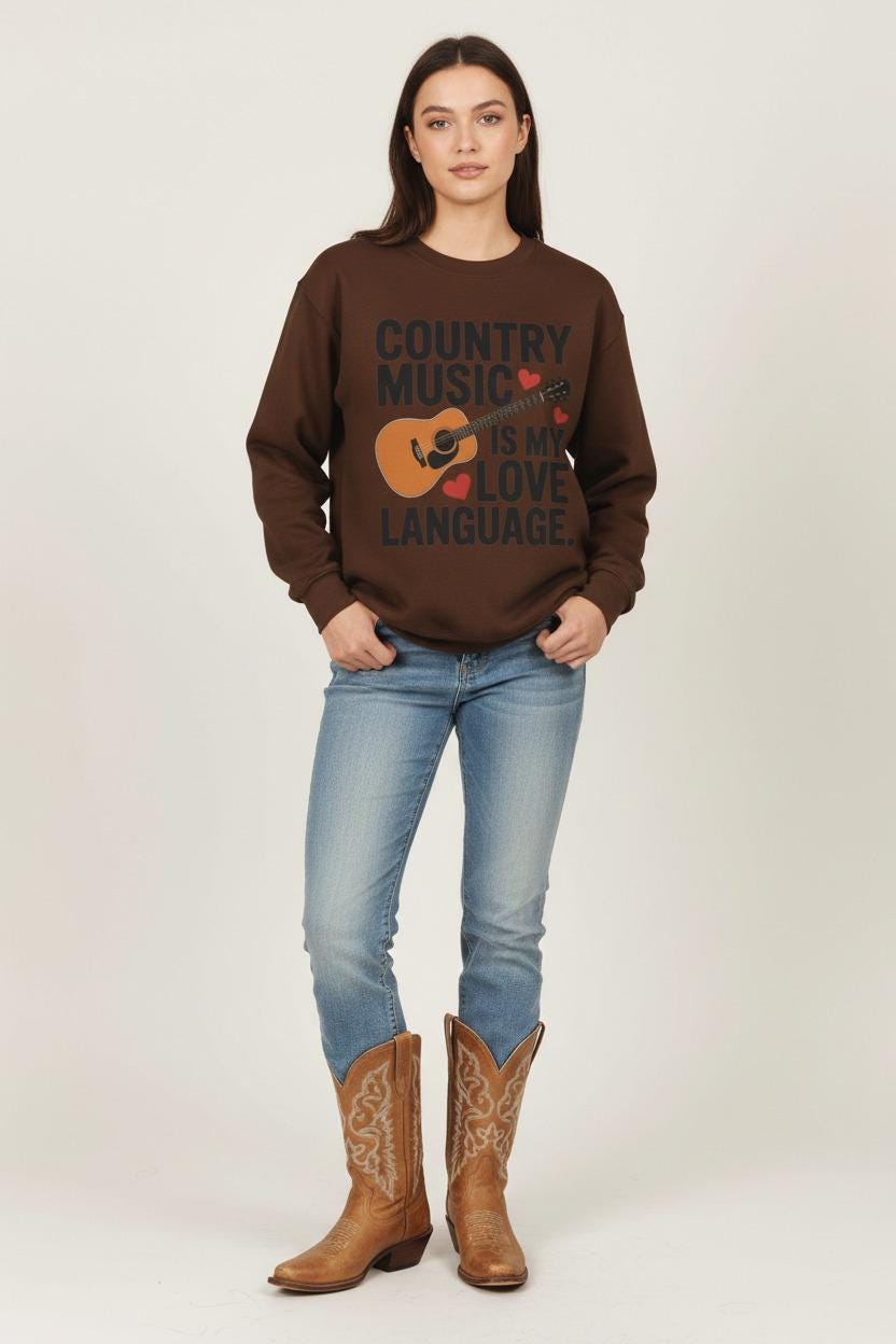 Country Music Script Love Language Crewneck Sweatshirt Vintage Script Collection Limited Edition