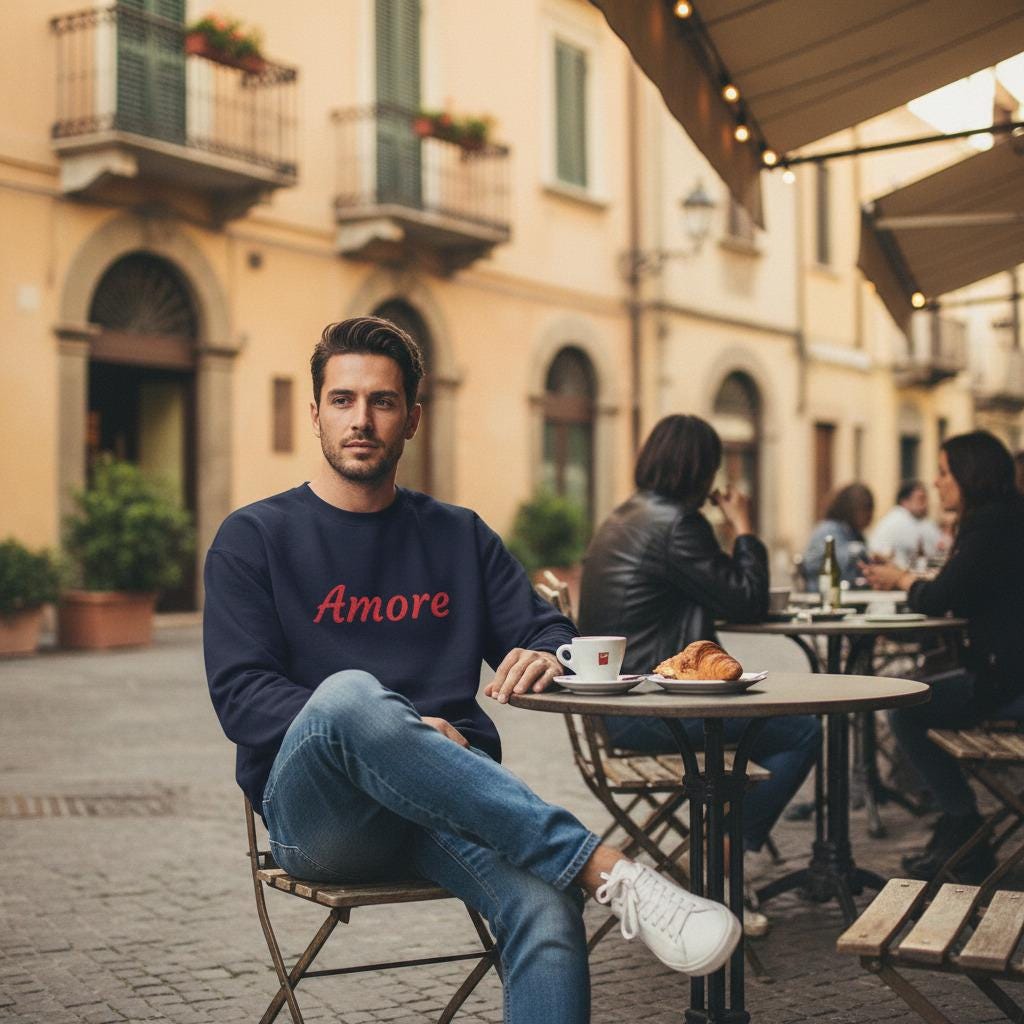 Embroidered Italian Love Phrase Sweatshirt From Retro Romance Collection Handcrafted Details Limited Edition