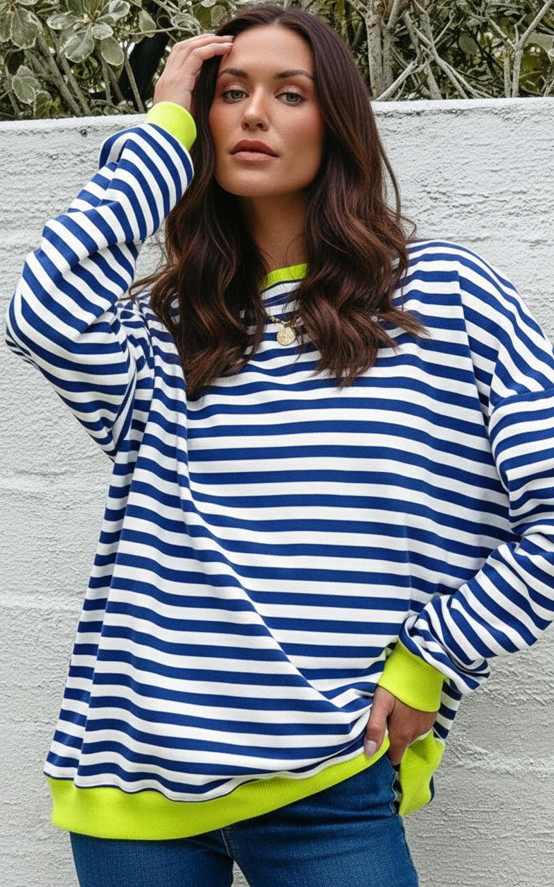 Sky Blue Striped Ribbed Sweatshirt From Luxe Heritage Collection Premium Knitwear Exclusive Edition