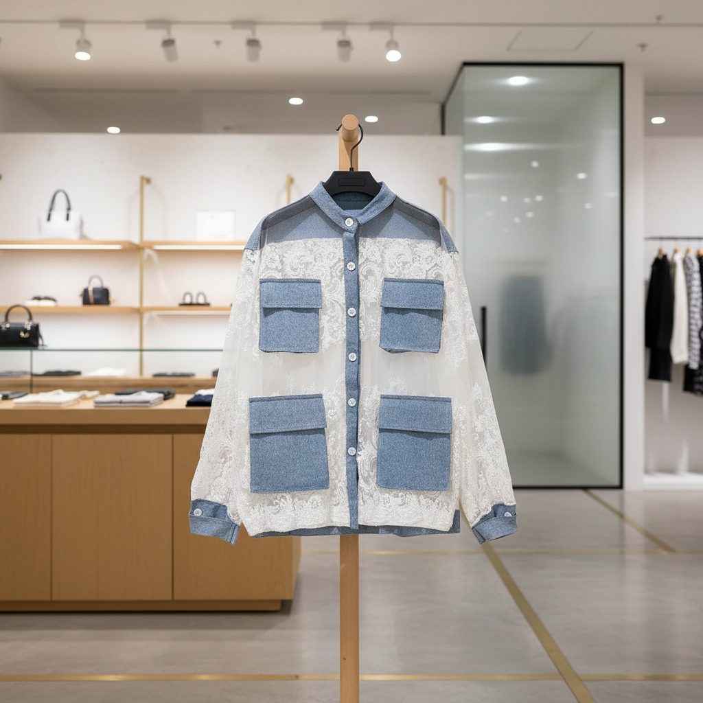 Denim Jacket With Lace Trim Exclusive Edition Oversized Timeless Allure Collection