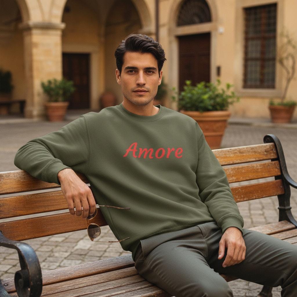 Embroidered Italian Love Phrase Sweatshirt From Retro Romance Collection Handcrafted Details Limited Edition