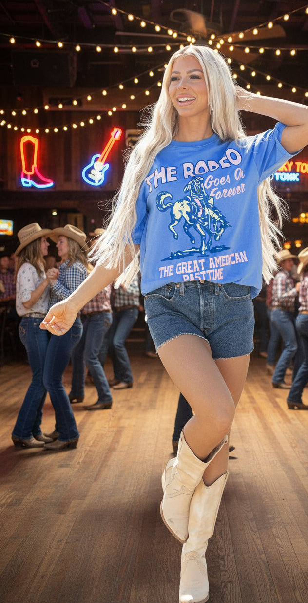Rodeo Forever Western Graphic Tee Pima Cotton Sky Blue Limited Edition Heritage Collection