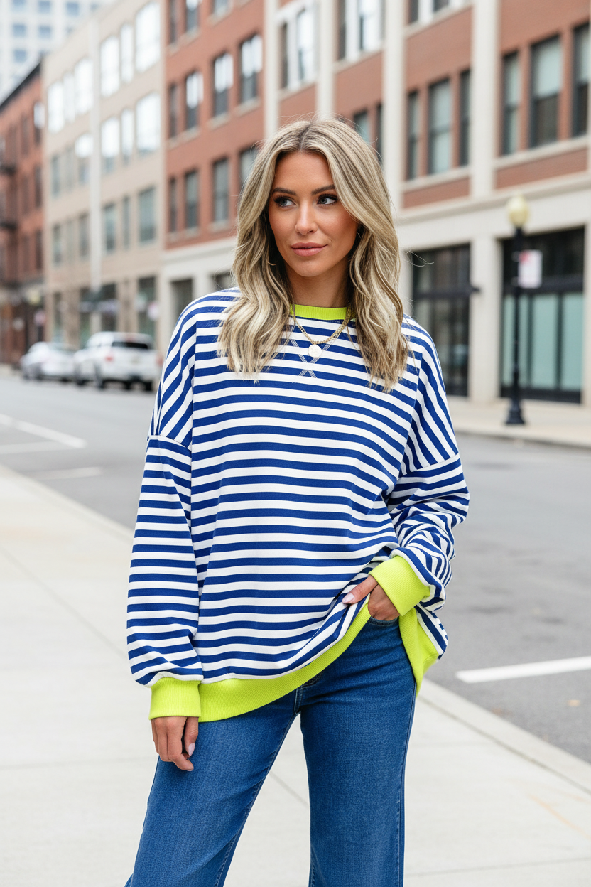 Sky Blue Striped Ribbed Sweatshirt From Luxe Heritage Collection Premium Knitwear Exclusive Edition