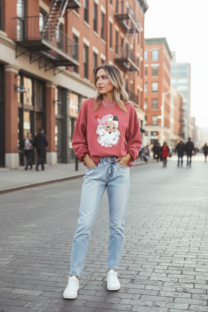 Pink Corded Crew Neck Sweatshirt In Soft Cotton Blend Luxe Collection Limited Edition