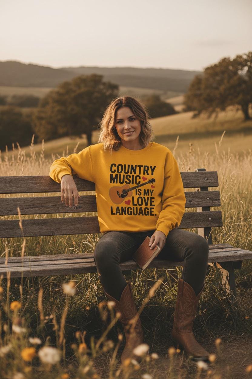 Country Music Script Love Language Crewneck Sweatshirt Vintage Script Collection Limited Edition