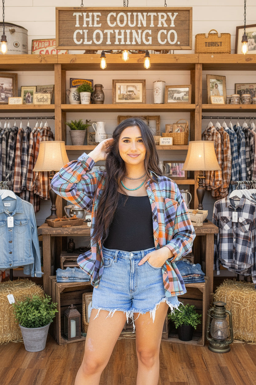 Orange Plaid Print Loose Vintage Shirt