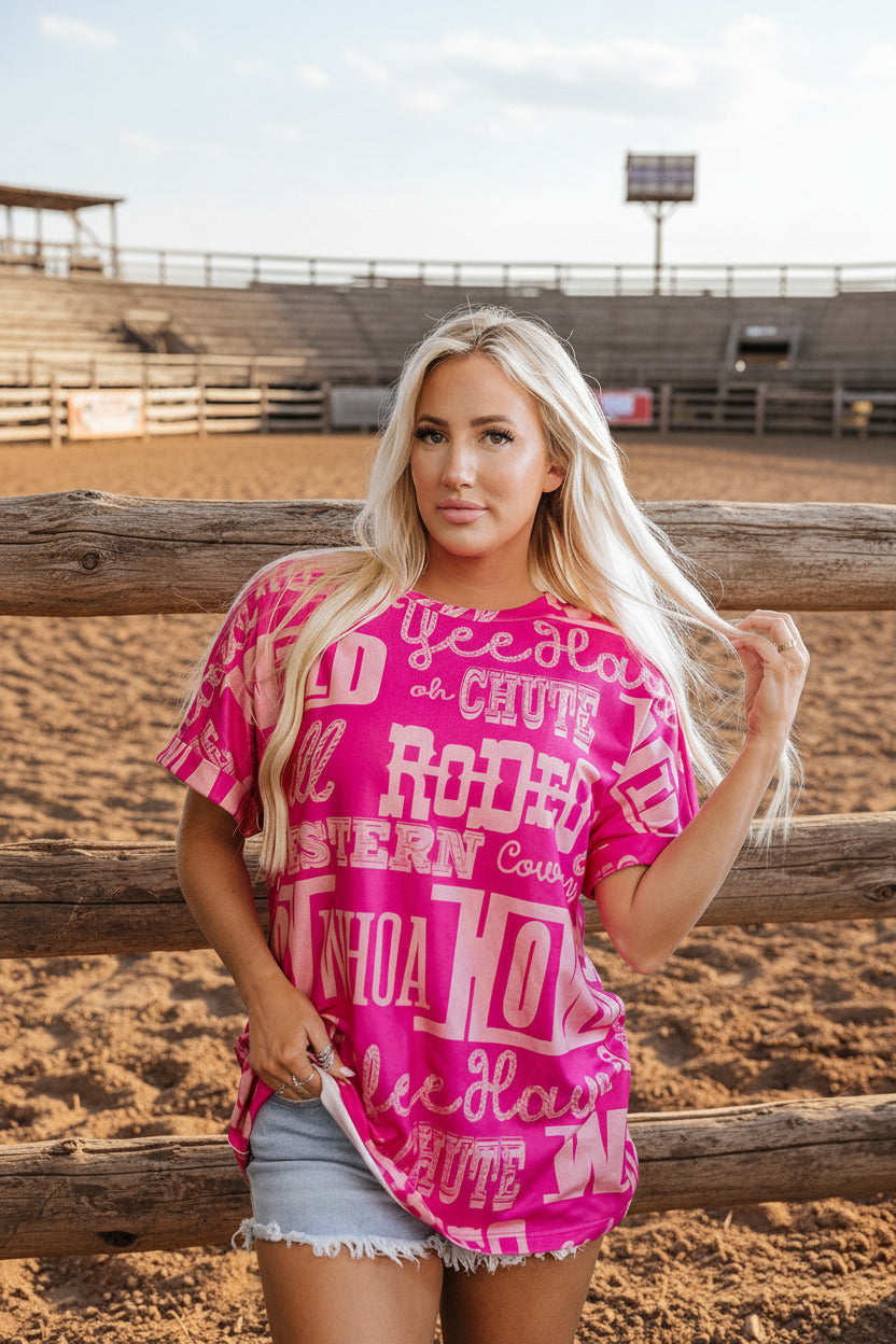Rose Howdy Cowboy Letter Printed Western Fashion Tee