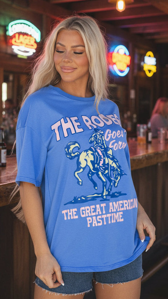 Rodeo Forever Western Graphic Tee Pima Cotton Sky Blue Limited Edition Heritage Collection