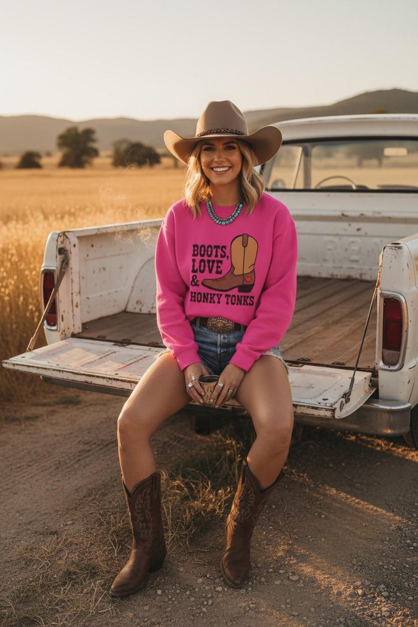 Premium Cotton Fleece Sweatshirt With Cowboy Boots Graphic Limited Edition Western Collection