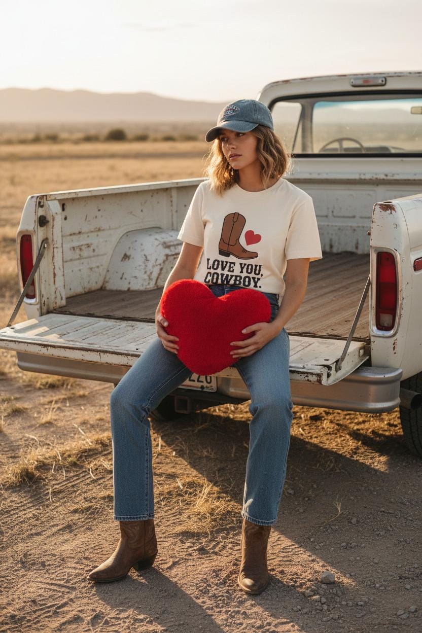 Country Love Cowboy Heart Tee Premium Cotton Collection Oversized Limited Edition Relaxed Fit