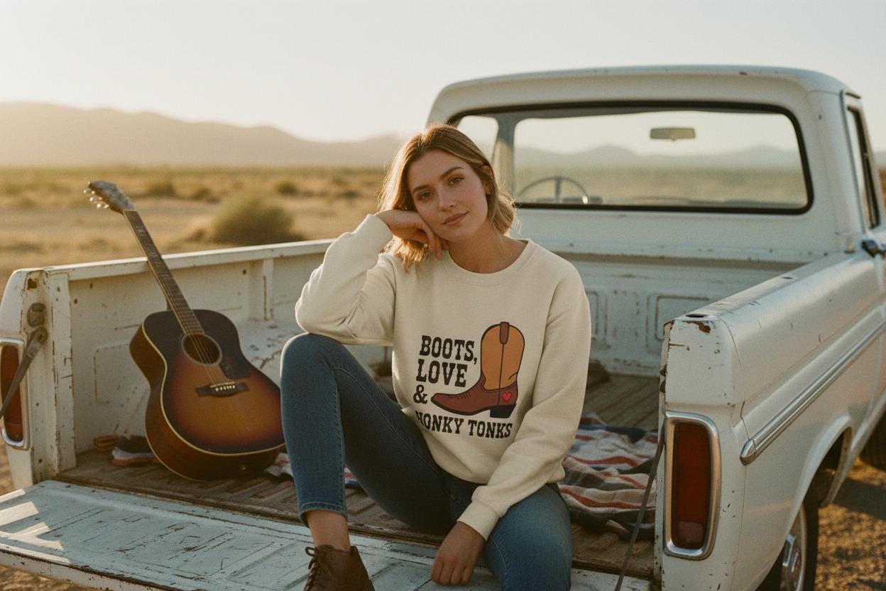 Premium Cotton Fleece Sweatshirt With Cowboy Boots Graphic Limited Edition Western Collection