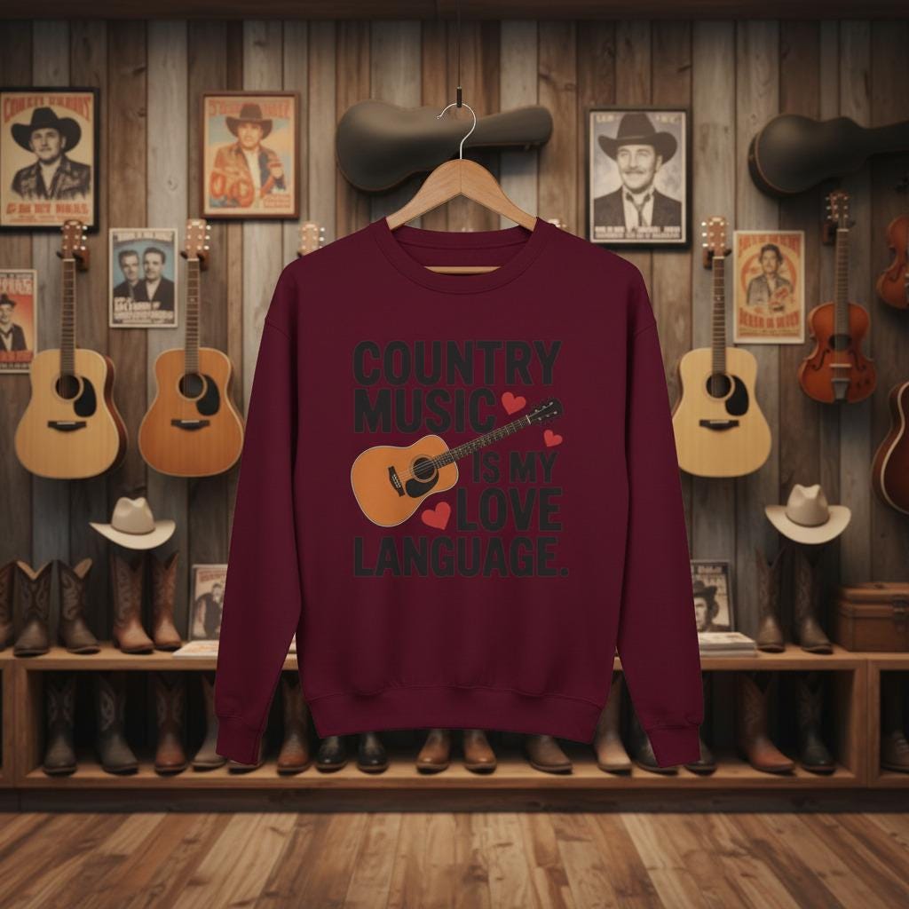 Country Music Script Love Language Crewneck Sweatshirt Vintage Script Collection Limited Edition