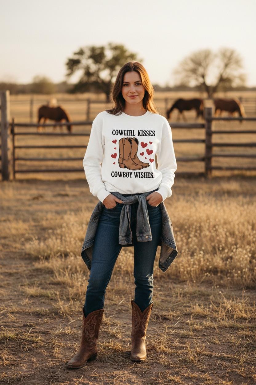 Garment-Dyed Sweatshirt Cowgirl Kisses Cowboy Wishes Limited Edition Valentine Gift