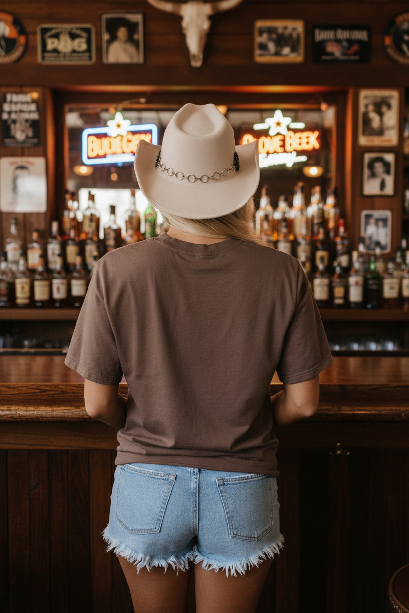 Chicory Coffee Honky Tonk Honey Graphic Crew Neck Western Fashion Tee