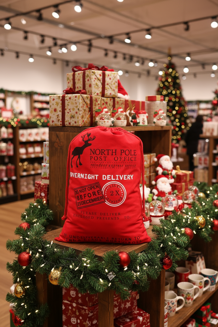 Fiery Red Christmas Drawstring Large Gift Bag 50*66cm