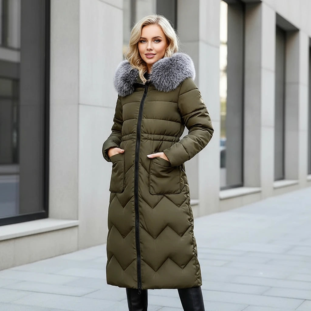 Reversible Cotton-Padded Jacket with Hood and Fur Collar