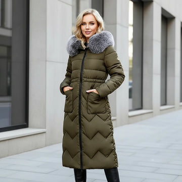 Reversible Cotton-Padded Jacket with Hood and Fur Collar