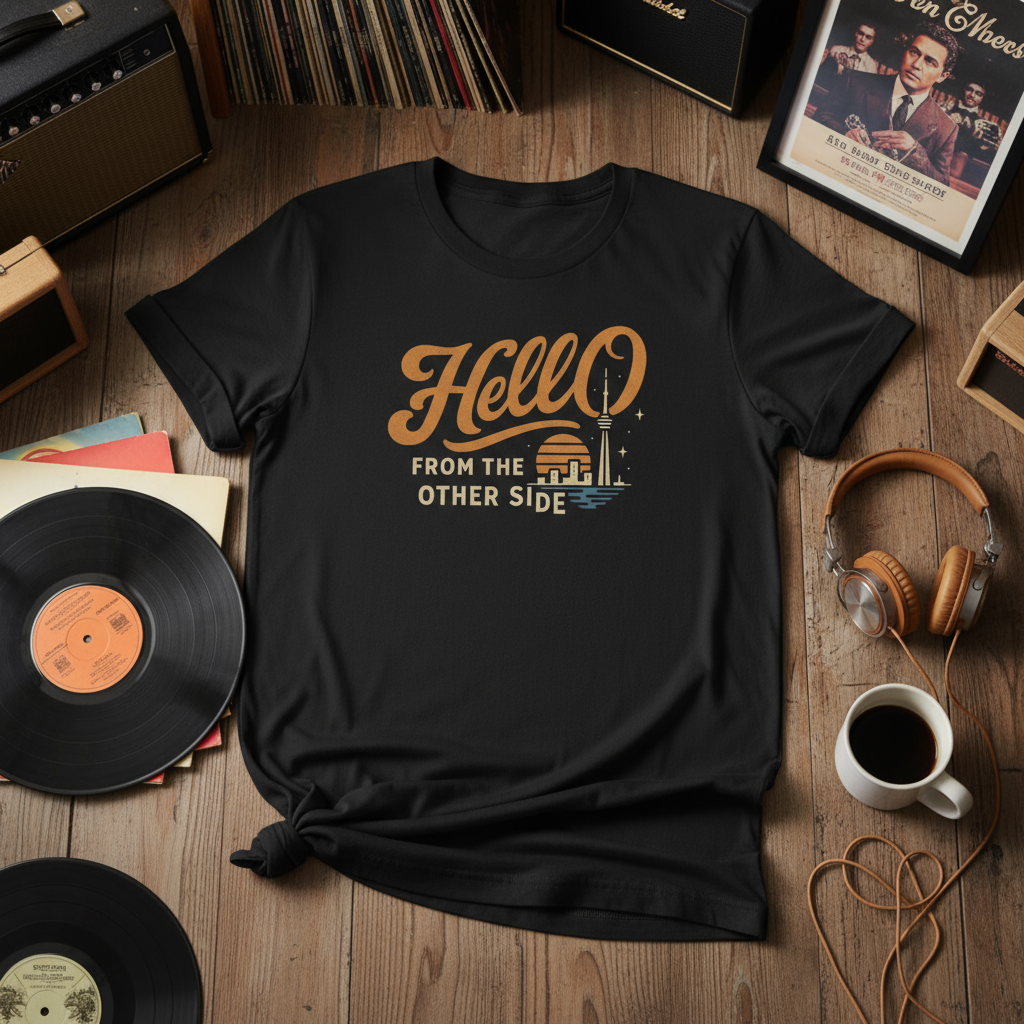 Hello From The Other Side Shirt in retro music setting